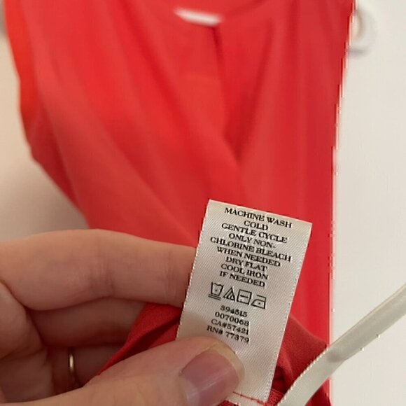 ANN TAYLOR Matte Jersey Shell Coral Split Neck Mixed Media Sleeveless Tank Top S - Picture 9 of 14